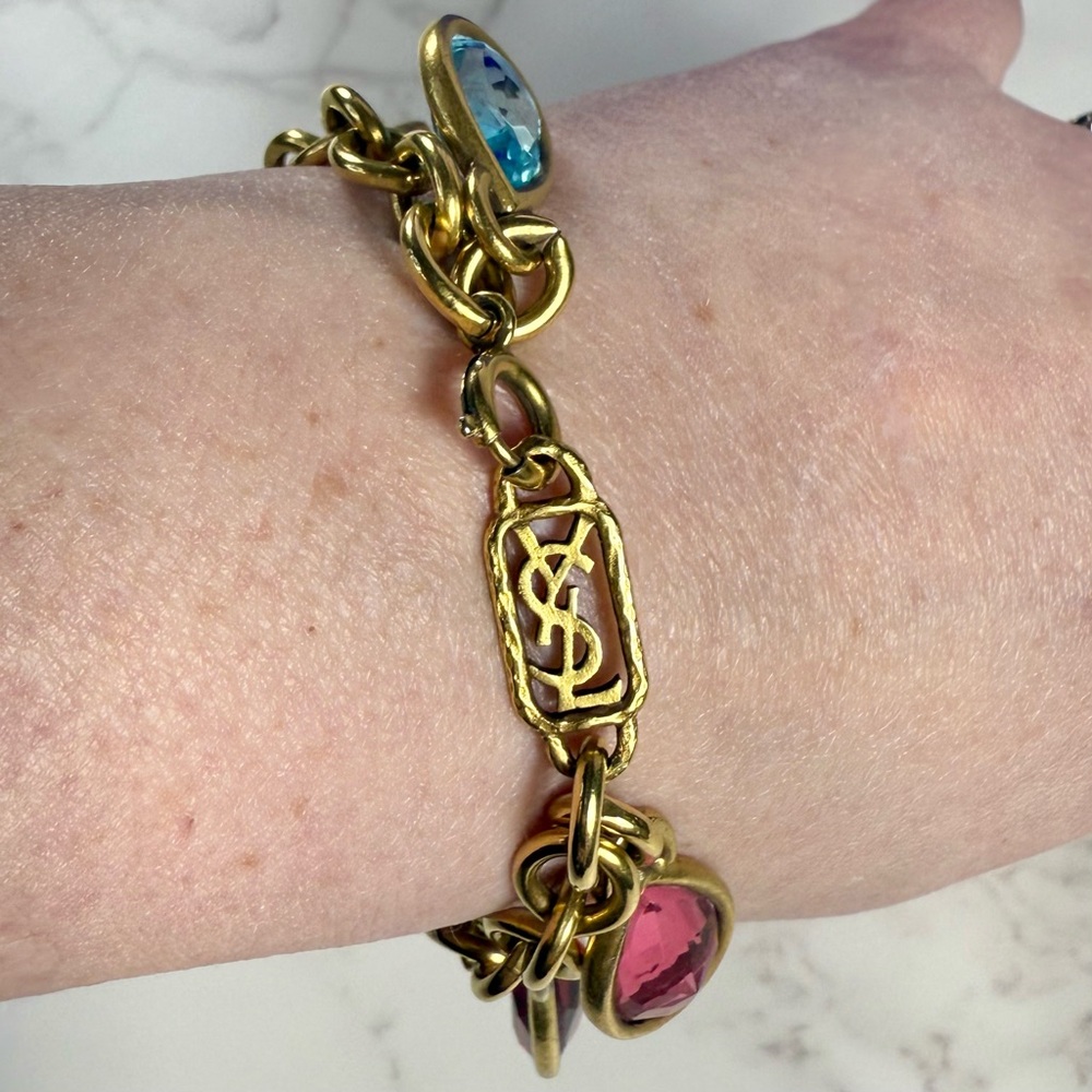 Yves Saint Laurent Ultra Rare Gold Plated Multicolored Jewel Charm Bracelet - Picture 11 of 12